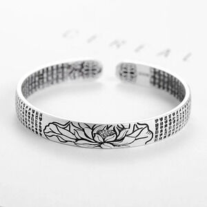 Lotus Flower Cuff Adjustable Bracelet | 999‎ Pure Silver